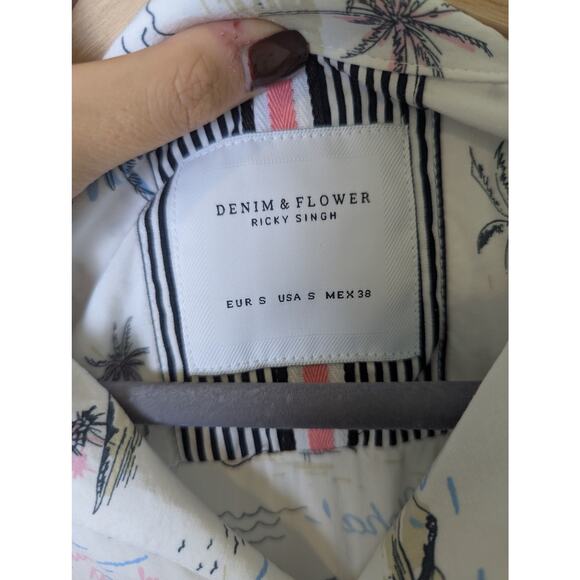 Denim & Flower Ricky Singh Hawaiian Button Down Shirt Men Size Small Vacation - Picture 8 of 11